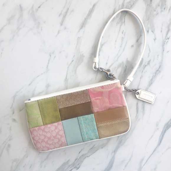 Coach Handbags - Coach White Leather Patchwork Wristlet